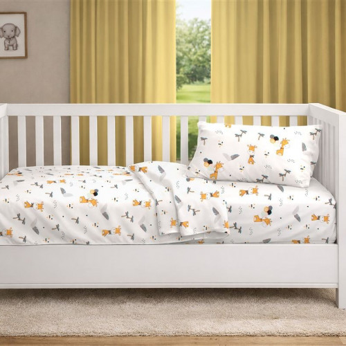 Dimcol Κατωσέντονο Με Λάστιχο bebe Giraffe 599 0,70X1,40X0,15 White-Orange 100% Cotton 31112019078