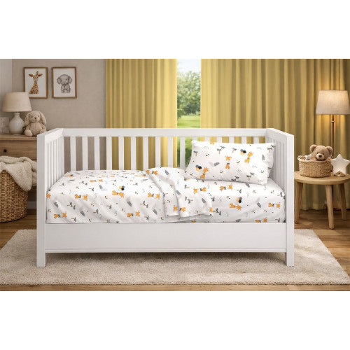 Dimcol Κατωσέντονο Με Λάστιχο bebe Giraffe 599 0,70X1,40X0,15 White-Orange 100% Cotton 31112019078