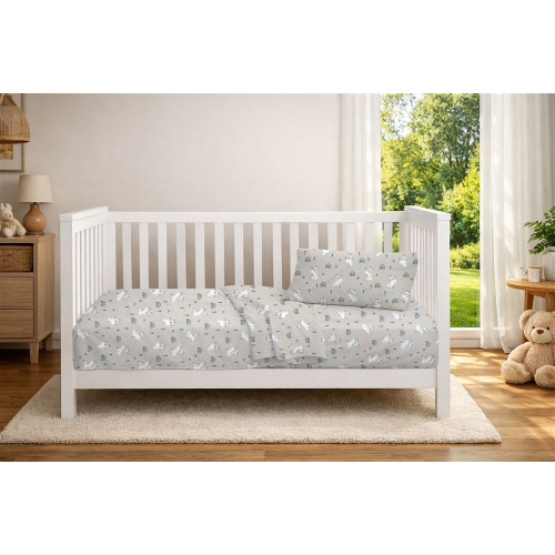 Dimcol Κατωσέντονο Με Λάστιχο bebe Rabbit Garden 586 0,70X1,40X0,15 Grey 100% Cotton 31112019065