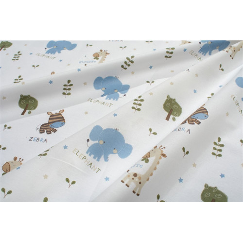 Dimcol Πάνα Χασέ bebe Happy Safari 711 80X80 White-Sky Blue 100% Cotton 31111328079