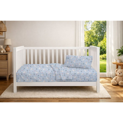 Dimcol Σεντόνια Εμπριμέ Σετ 3 τεμ bebe Rabbit Garden 584 120X160 Sky Blue 100% Cotton 31112221063