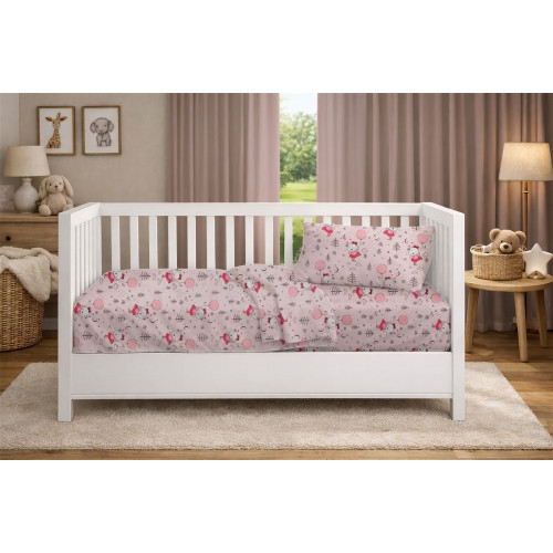 Dimcol Σεντόνια Εμπριμέ Σετ 3 τεμ bebe Ballerina Bear 598 120X160 Pink 100% Cotton 31112221077