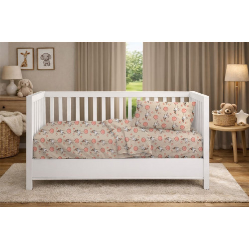 Dimcol Σεντόνια Εμπριμέ Σετ 3 τεμ bebe Floating Bunny 714 120X160 Beige-Salmon 100% Cotton 31112221082