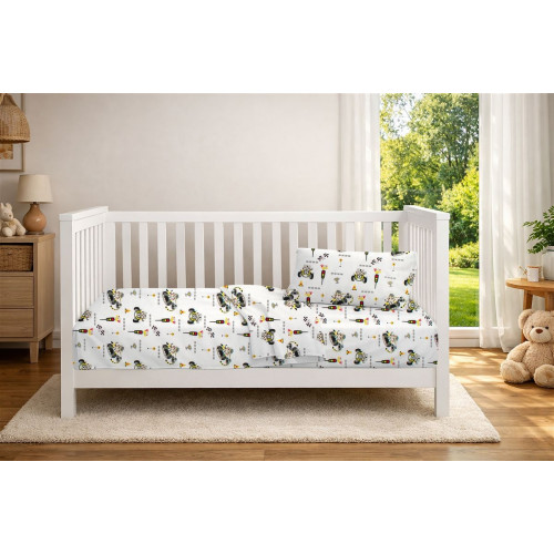 Dimcol Σεντόνια Εμπριμέ Σετ 3 τεμ bebe Animal Grand Prix 590 120X160 White-Olive 100% Cotton 31112221069