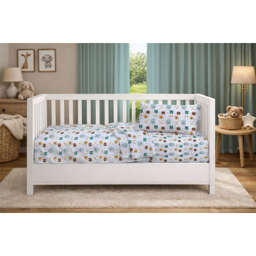 Dimcol Σεντόνια Εμπριμέ Σετ 3 τεμ bebe Big Cats 28 120X160 Light Aqua 100% Cotton 31112221084