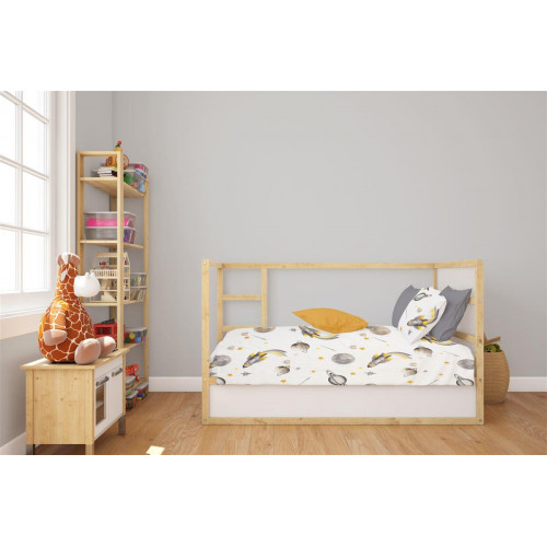 Dimcol Σεντόνια Εμπριμέ Σετ 3 τεμ bebe Space Mission 183 120X160 White-Grey 100% Cotton 31112221052