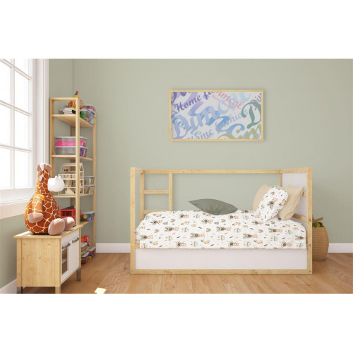 Dimcol Σεντόνια Εμπριμέ Σετ 3 τεμ bebe Cloudy Bear 581 120X160 White-Olive 100% Cotton 31112221061