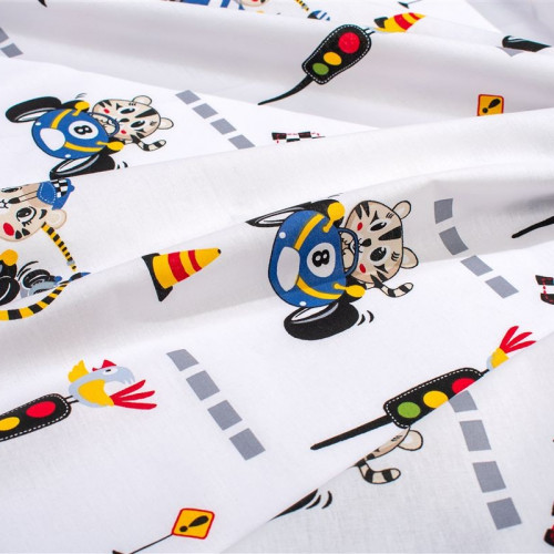 Dimcol Σεντονάκι Λίκνου bebe Animal Grand Prix 589 80X110 White-Blue 100% Cotton 31112020068