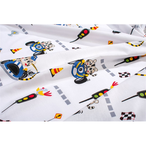 Dimcol Σεντονάκι Λίκνου bebe Animal Grand Prix 589 80X110 White-Blue 100% Cotton 31112020068