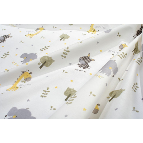 Dimcol Σεντονάκι Λίκνου bebe Happy Safari 713 80X110 White-Grey 100% Cotton 31112020081