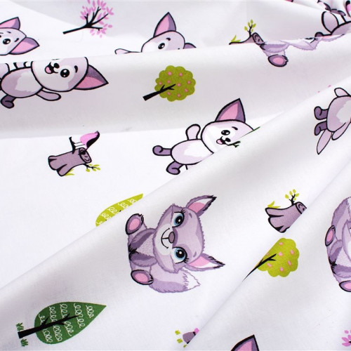 Dimcol Σεντονάκι Λίκνου bebe Baby Foxes 594 80X110 White-Pastel Lilac 100% Cotton 31112020073