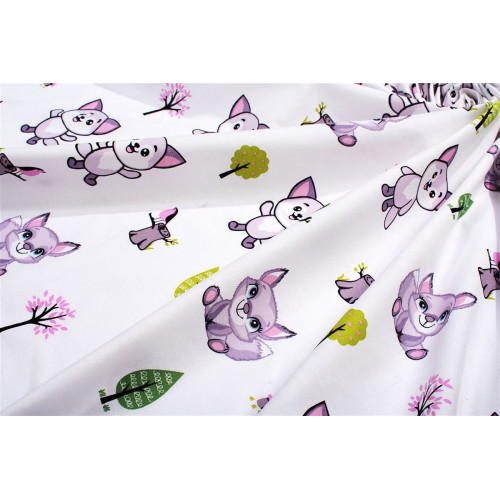 Dimcol Σεντονάκι Λίκνου bebe Baby Foxes 594 80X110 White-Pastel Lilac 100% Cotton 31112020073