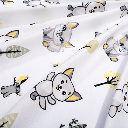 Dimcol Σεντονάκι Λίκνου bebe Baby Foxes 595 80X110 White-Grey 100% Cotton 31112020074