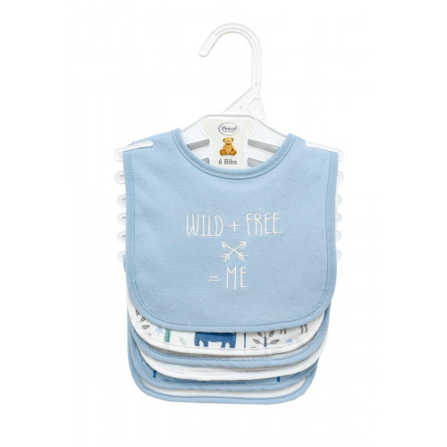 Dimcol Σαλιάρα Interlock & Επένδυση Terry με Velcro bebe Σετ 6 Τεμ. Wild 23 30X20 Sky Blue 60/40 Cott/Pol 31300702005