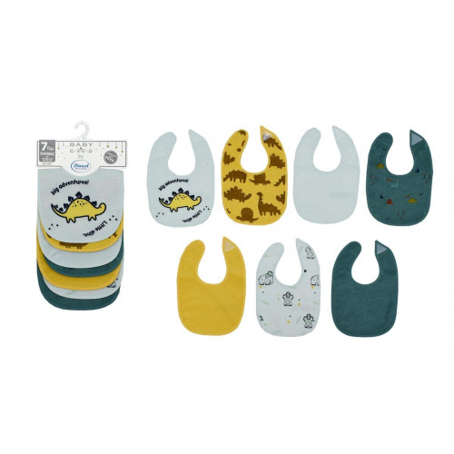 Dimcol Σαλιάρα με Velcro bebe με Αδιάβροχη Επένδυση Σετ 7 Τεμ. Dinosaur 08 30X20 Aqua 60/40 Cott/Pol 31300702007