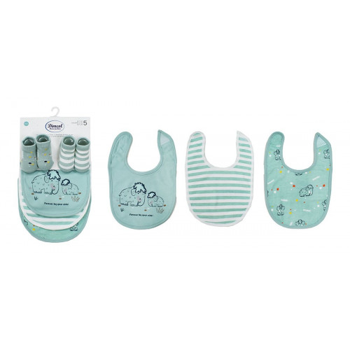 Dimcol Σαλιάρα Interlock & Επένδυση Terry με Velcro bebe Σετ 5 Τεμ. Mammoth 26 30X20 Green 60/40 Cott/Pol 31300702009