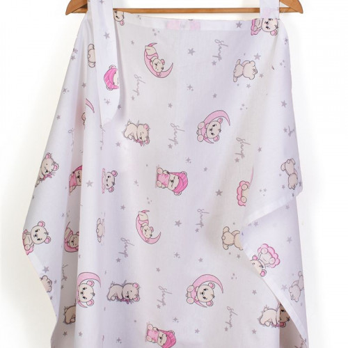 Dimcol Ποδιά Θηλασμού bebe Bear's Nest 04 105x70 White-Pink 100% Cotton 311151811004