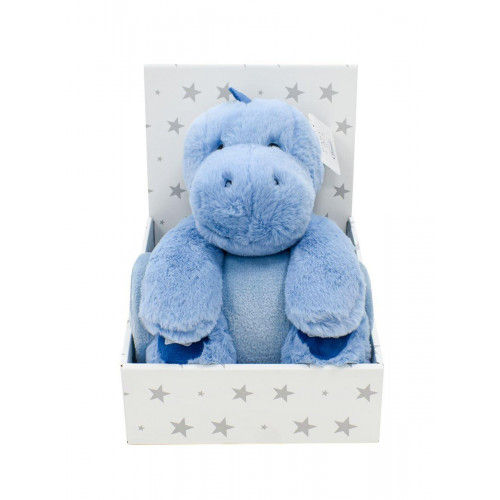 Dimcol Λούτρινο Ζωάκι Σετ 2 Τεμ. bebe Dinosaur 01 Ύψος 25 cm & Κουβέρτα Coral Fleece 75X90 cm Blue 100% Polyester 31421829001
