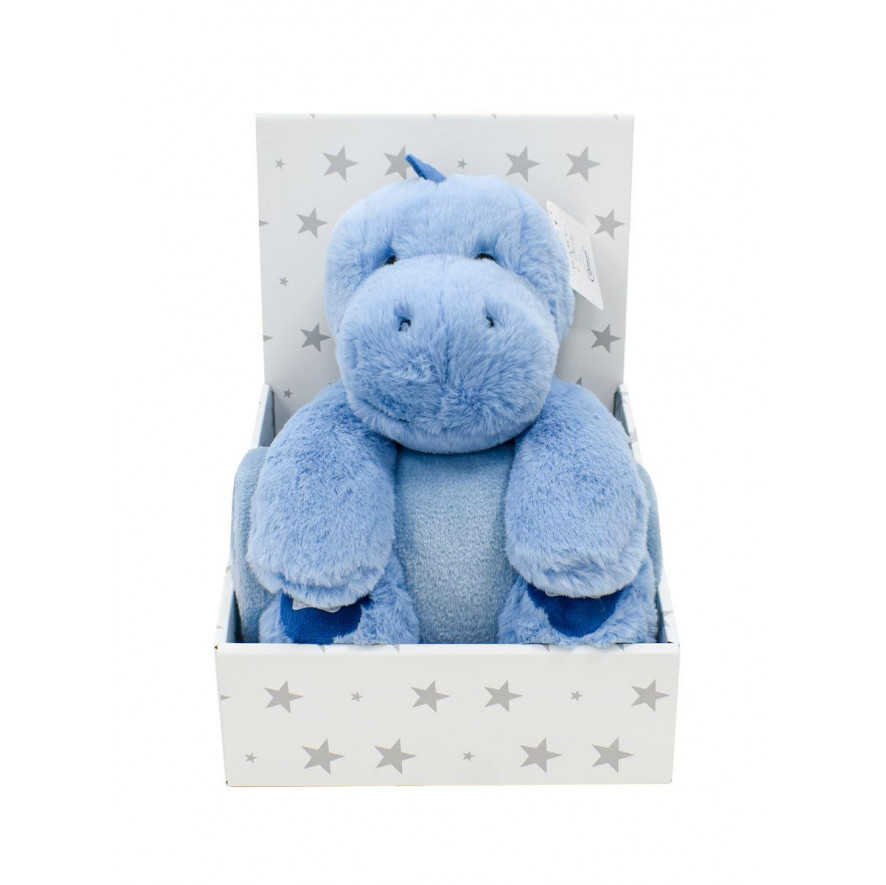 Dimcol Λούτρινο Ζωάκι Σετ 2 Τεμ. bebe Dinosaur 01 Ύψος 25 cm & Κουβέρτα Coral Fleece 75X90 cm Blue 100% Polyester 31421829001