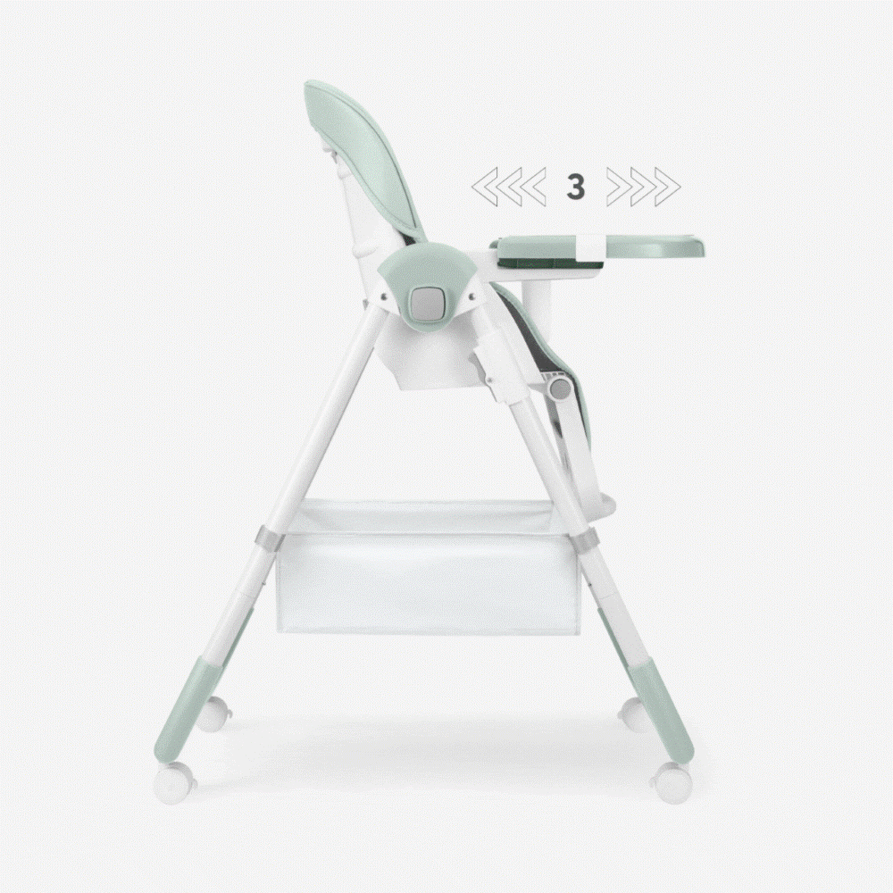 Η φωτογραφία δείχνει Το SPICY+ είναι ένα πλήρως ρυθμιζόμενο καρεκλάκι φαγητού, σχεδιασμένο για μικρά παιδιά που είναι έτοιμα να κάθονται μόνα τους.